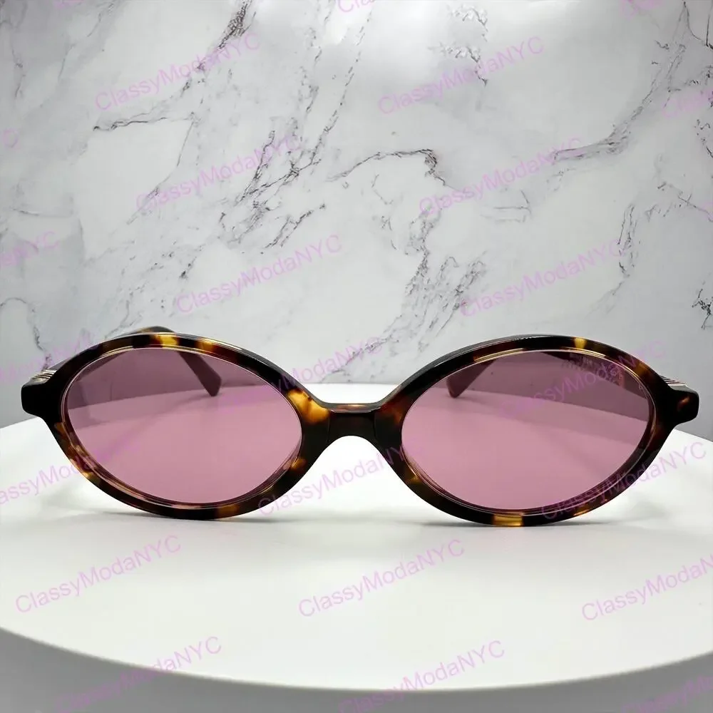 New MIU MIU Sunglasses Brown Tortoise Round Acetate Gold Metal Logo Authentic